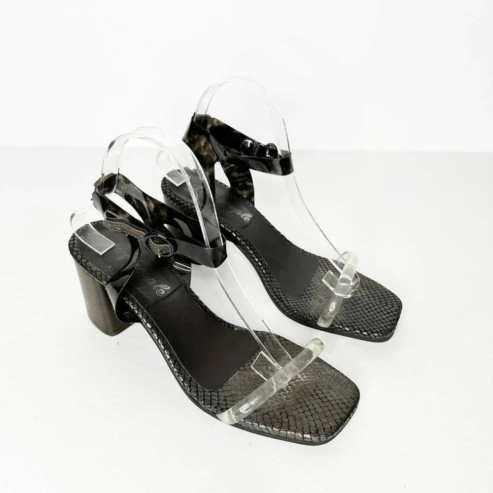 FREE PEOPLE Natal Heel Black block heel ankle strap square toe womens 39 US 9